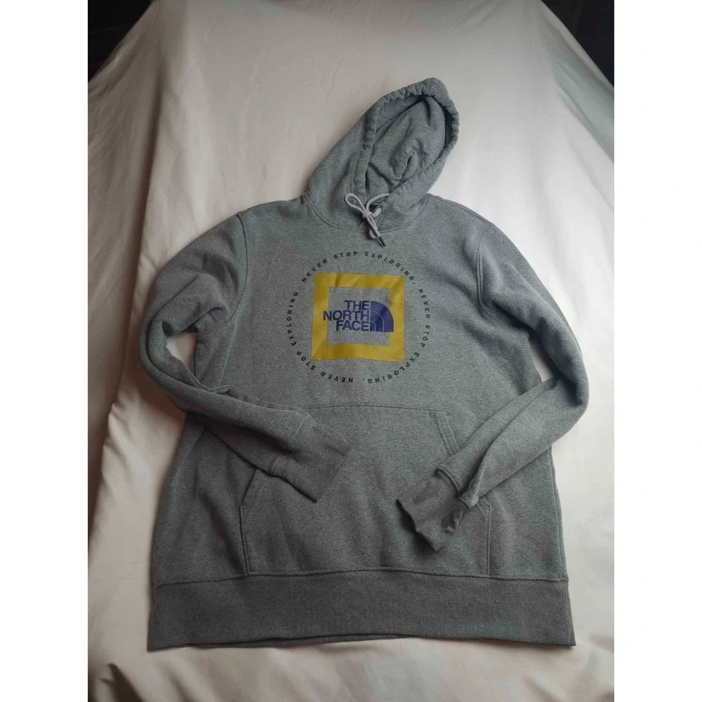 The North Face Graphic Hoodie Mens Large Gray Fleece Pullover Sweatshirt Outdoor